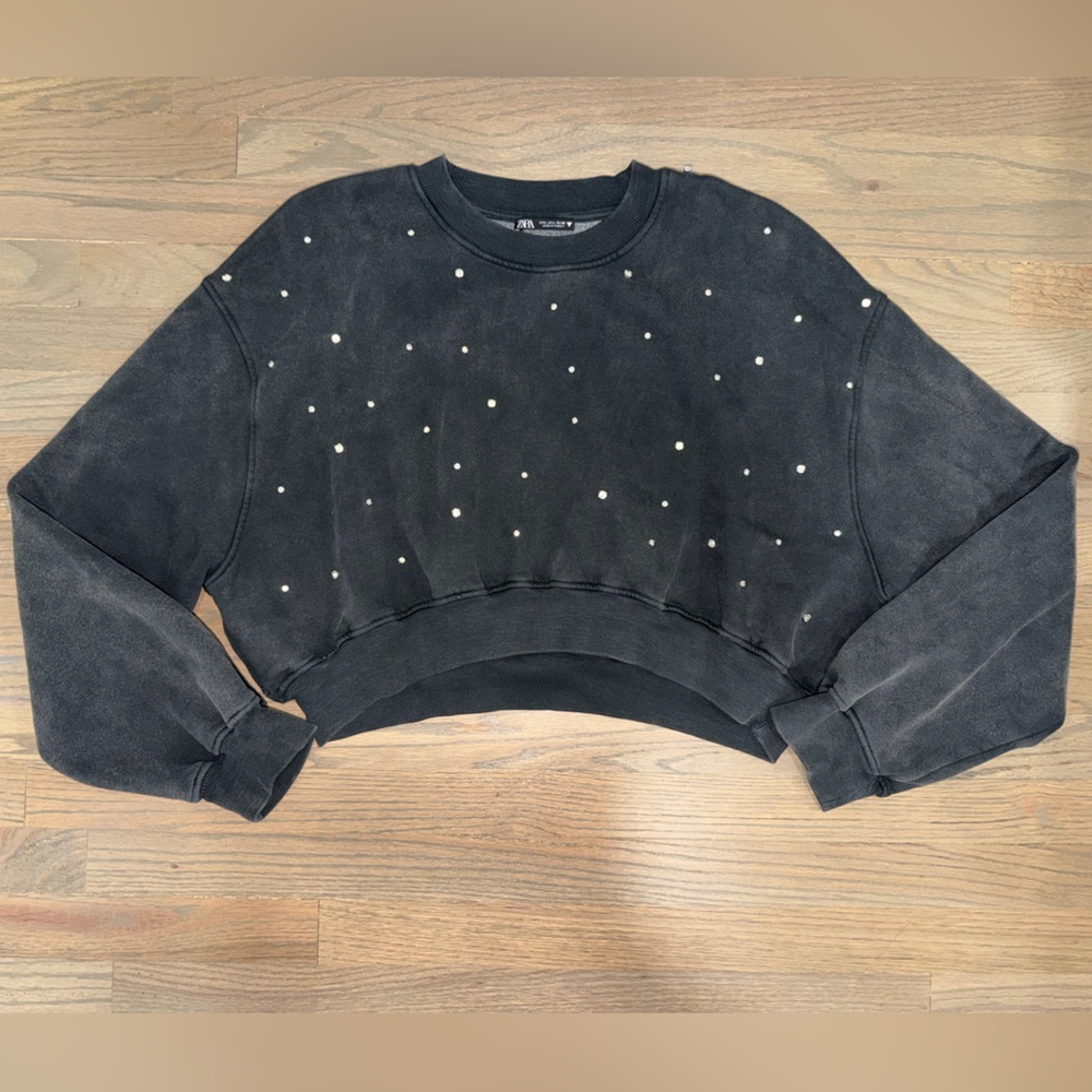 Zara Cropped Rhinestone Crew Neck